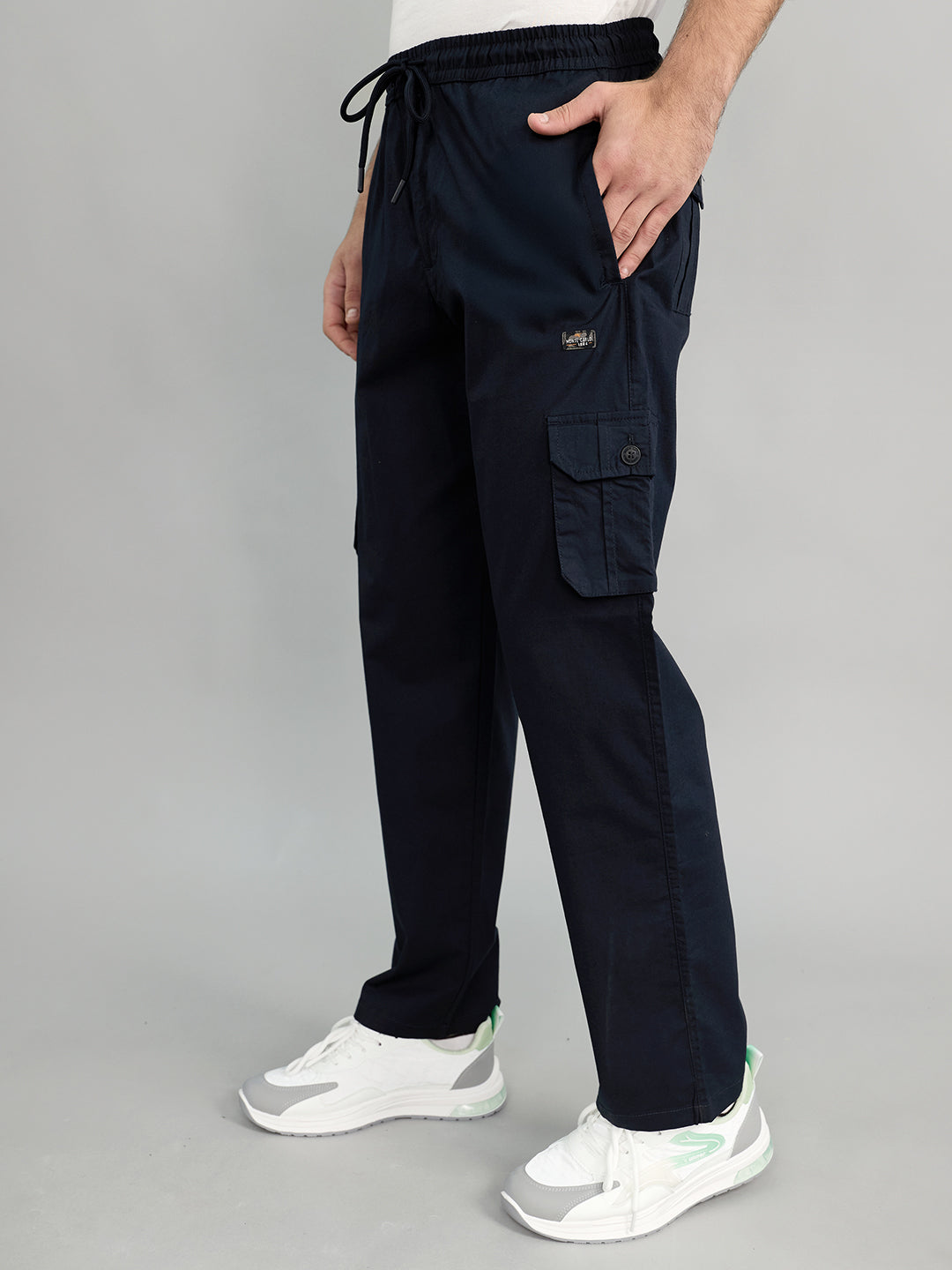Men Navy Blue Solid Regular Fit Lower