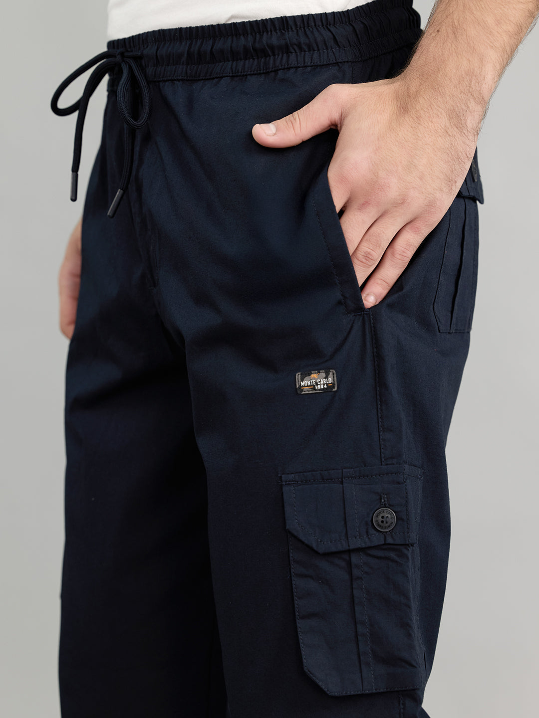 Men Navy Blue Solid Regular Fit Lower