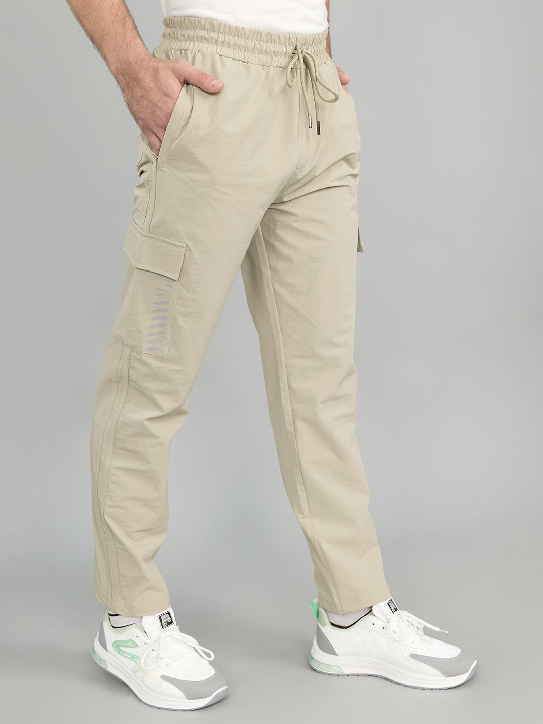 Men Beige Solid Regular Fit Lower