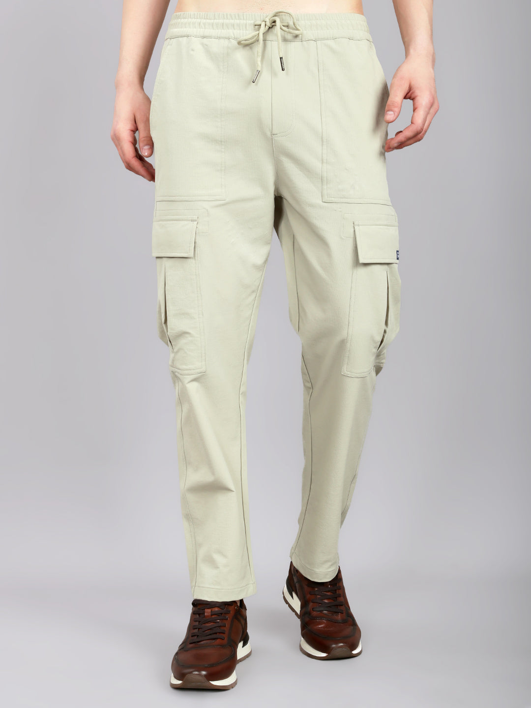 Men Beige Solid Regular Fit Lower