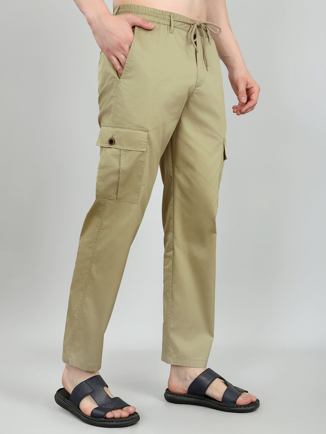 Men Beige Solid Regular Fit Lower