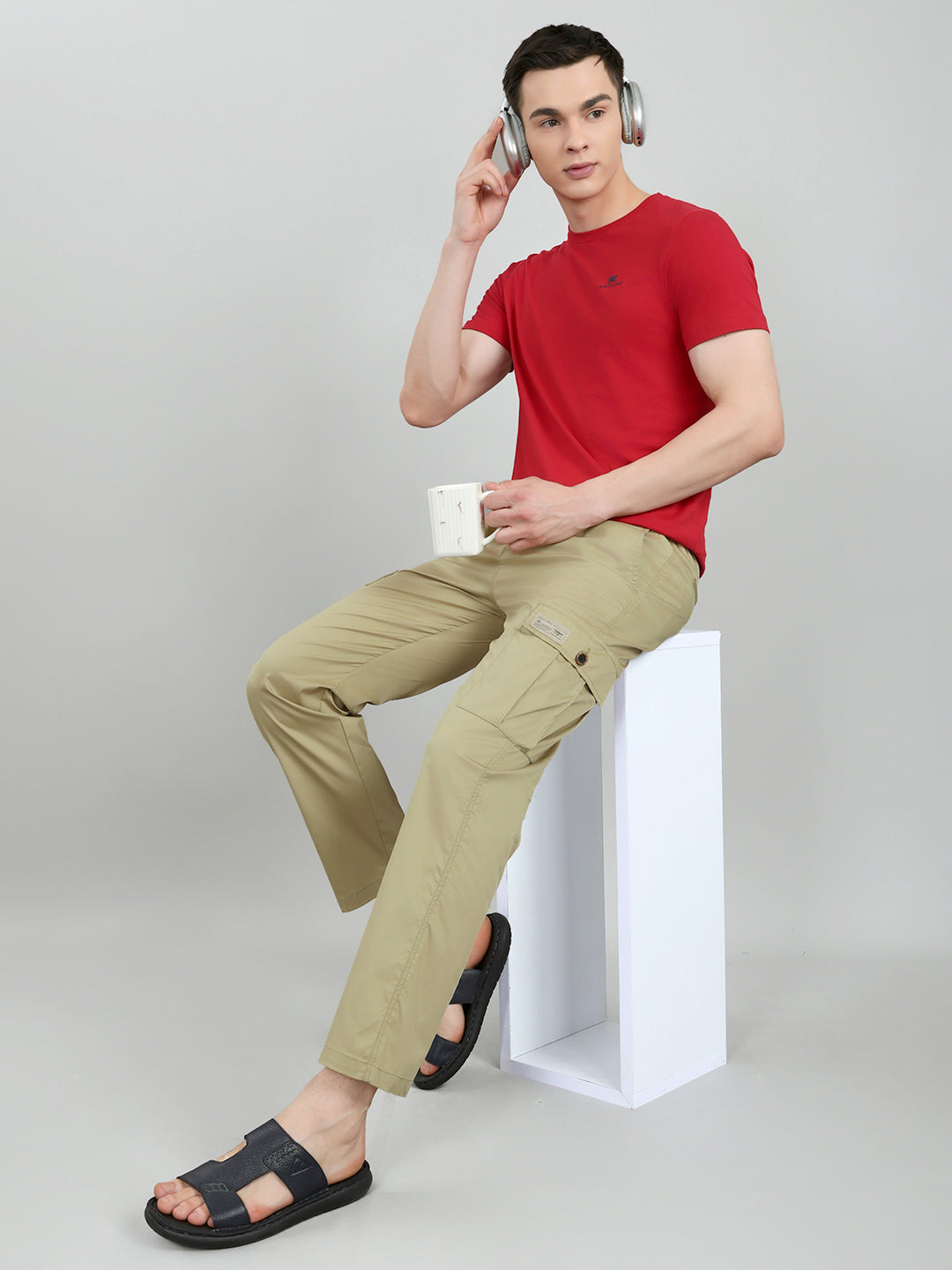 Men Beige Solid Regular Fit Lower