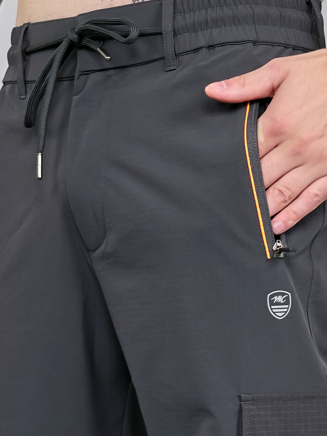 Men Grey Solid Regular Fit Cargo