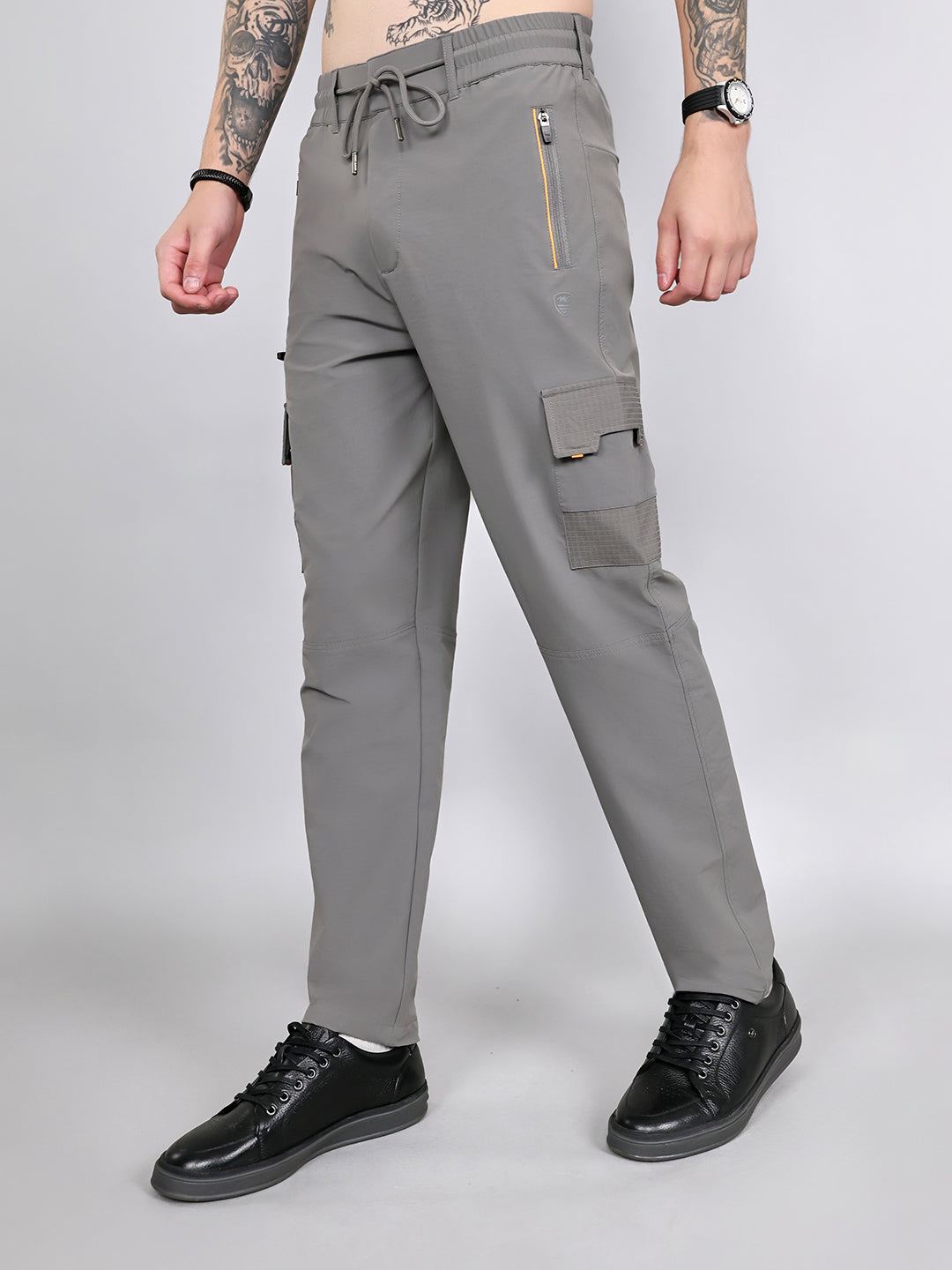 Men Grey Solid Regular Fit Cargo
