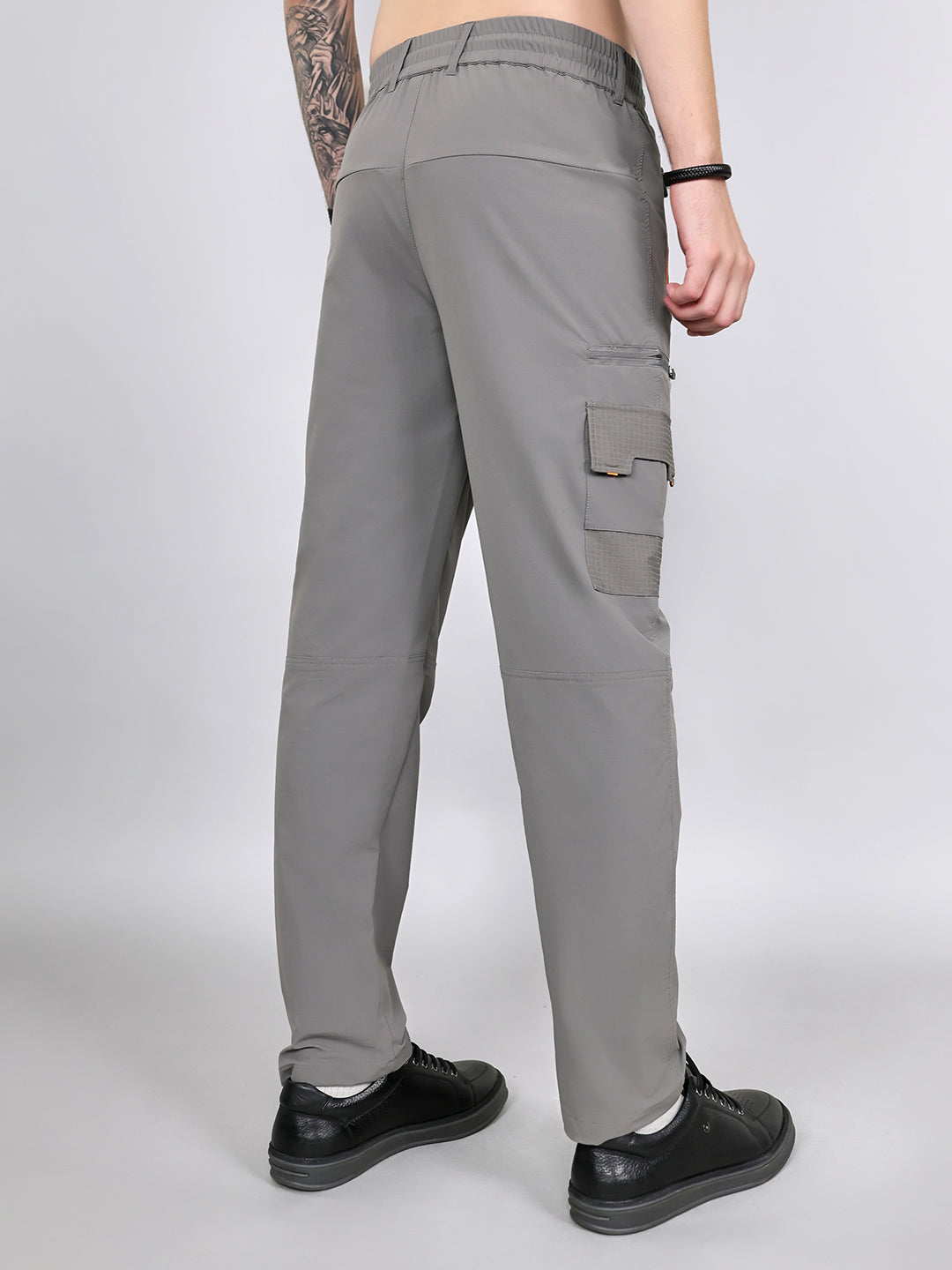 Men Grey Solid Regular Fit Cargo