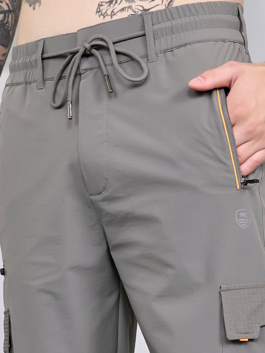 Men Grey Solid Regular Fit Cargo