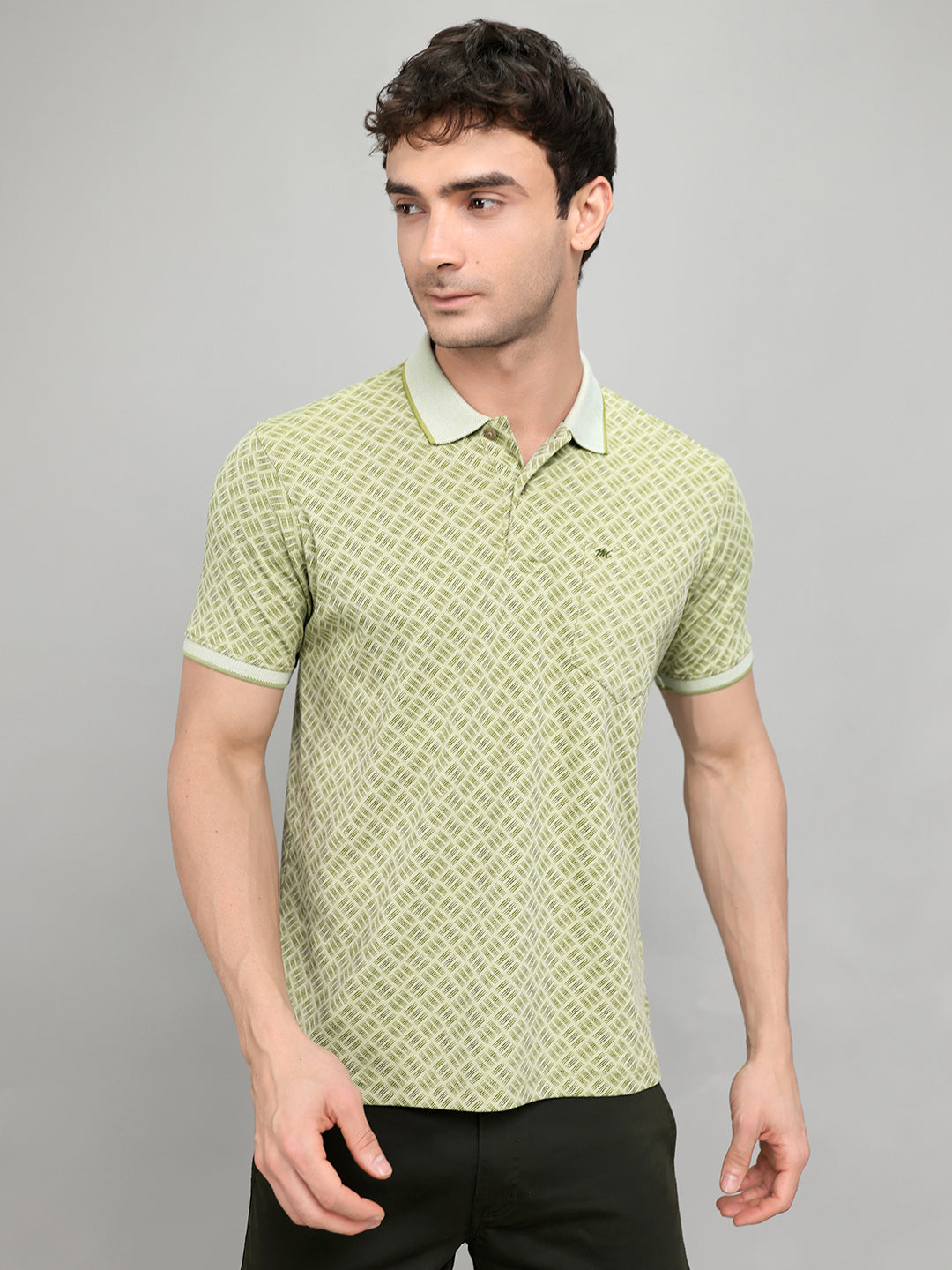 Men Green Printed Collar Half Sleeve T-Shirt