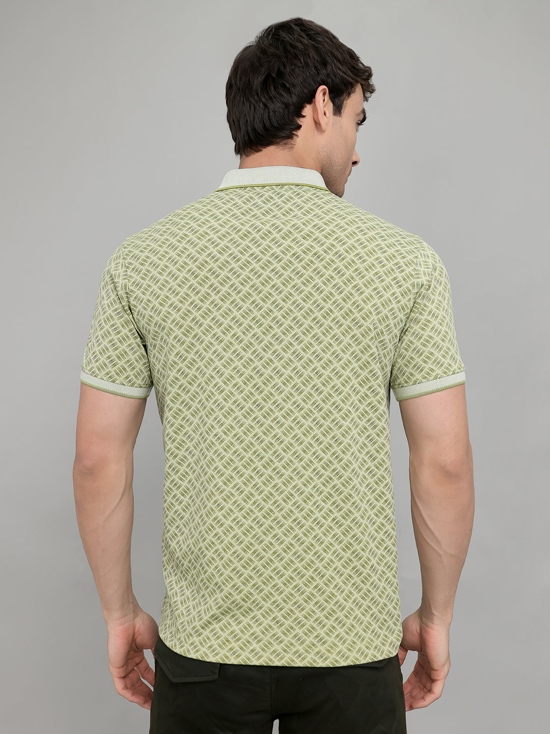 Men Green Printed Collar Half Sleeve T-Shirt
