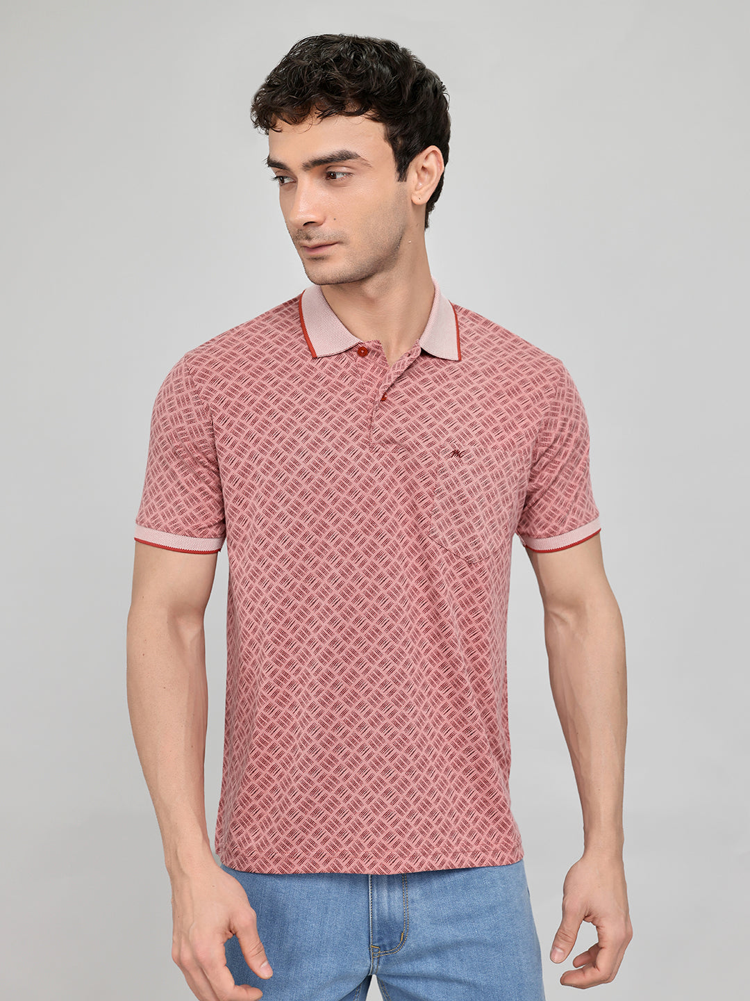 Men Rust Printed Collar Half Sleeve T-Shirt