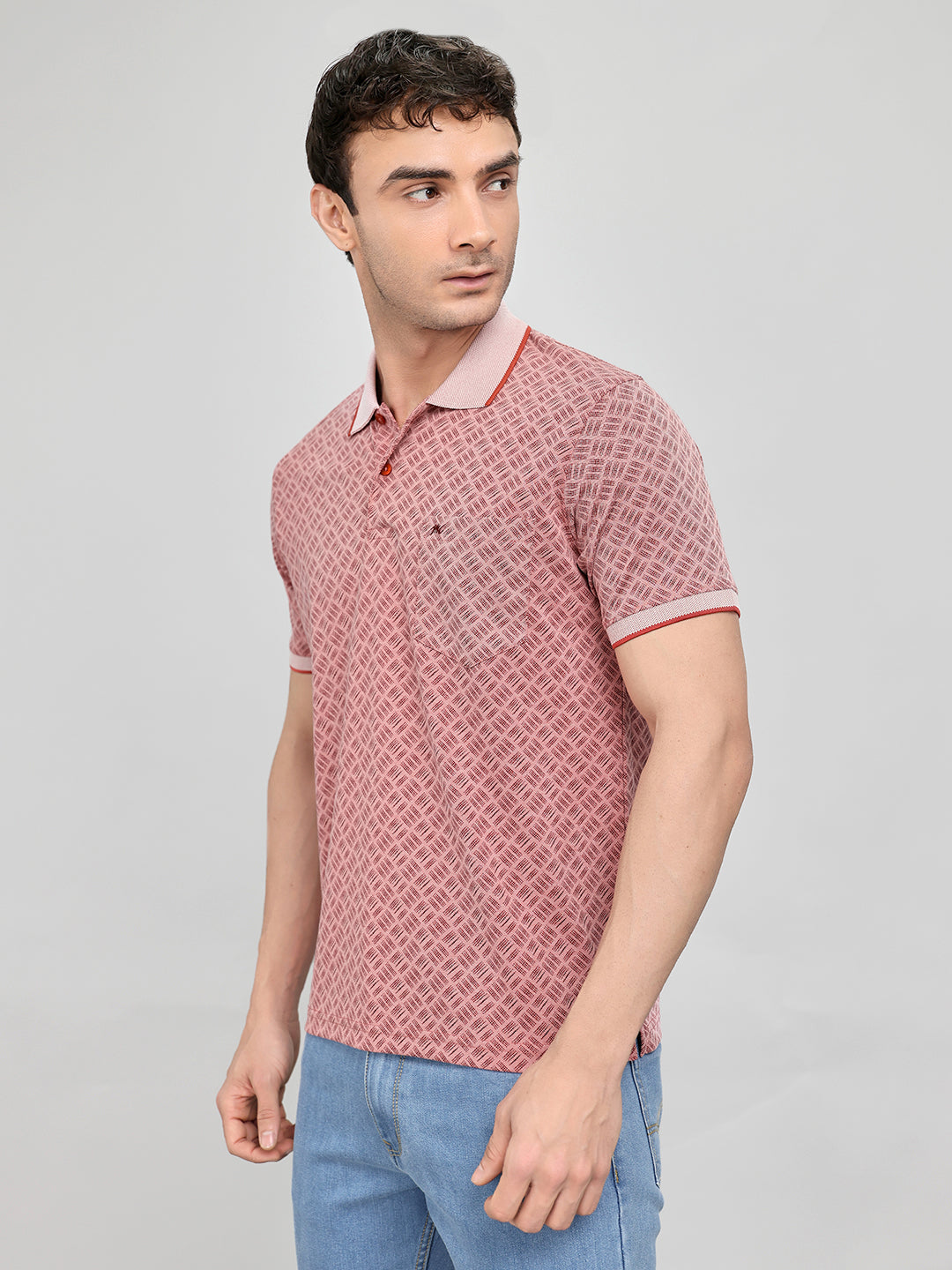 Men Rust Printed Collar Half Sleeve T-Shirt