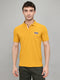 Men Mustard Solid Collar Half Sleeve T-Shirt