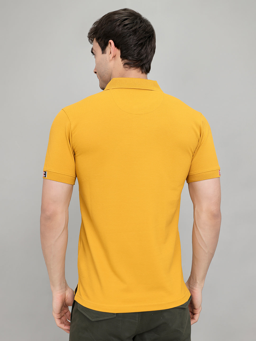Men Mustard Solid Collar Half Sleeve T-Shirt