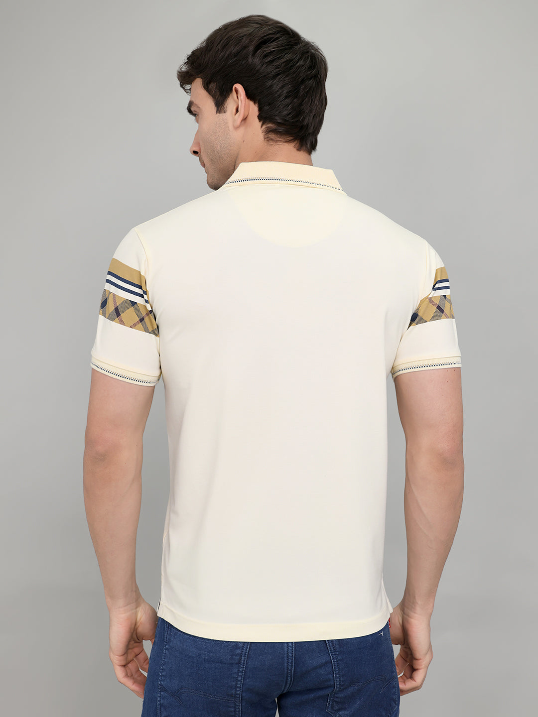 Men Beige Printed Collar Half Sleeve T-Shirt