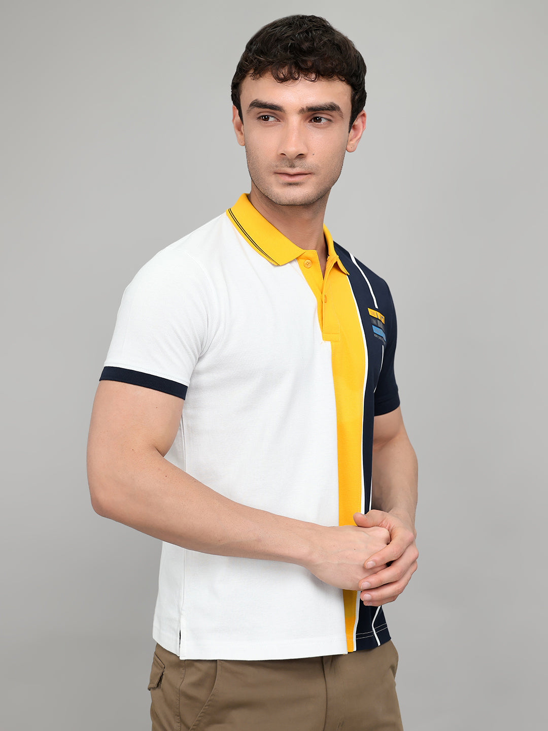Men Navy Blue Printed Collar Half Sleeve T-Shirt