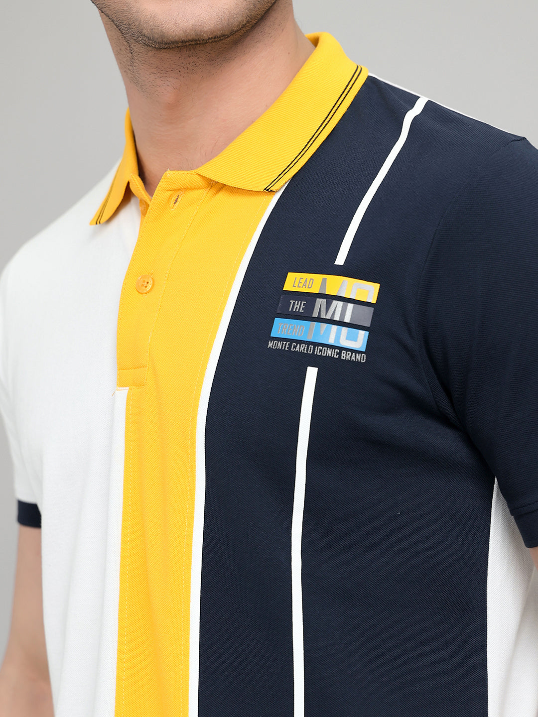 Men Navy Blue Printed Collar Half Sleeve T-Shirt