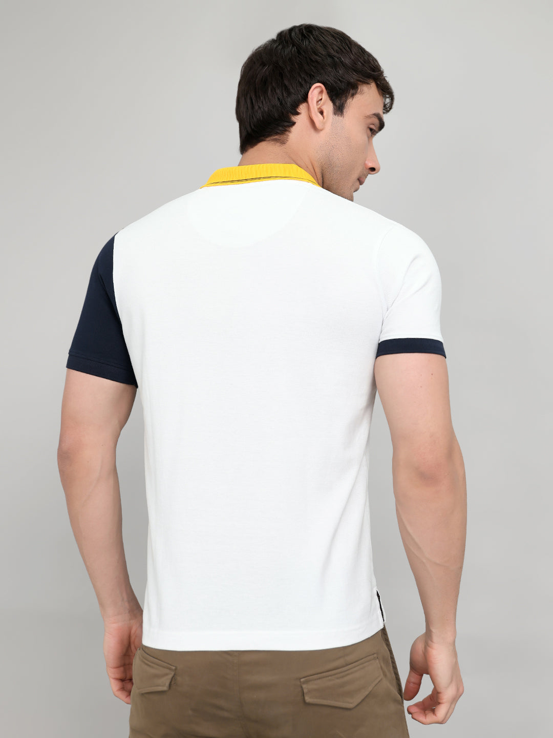 Men Navy Blue Printed Collar Half Sleeve T-Shirt