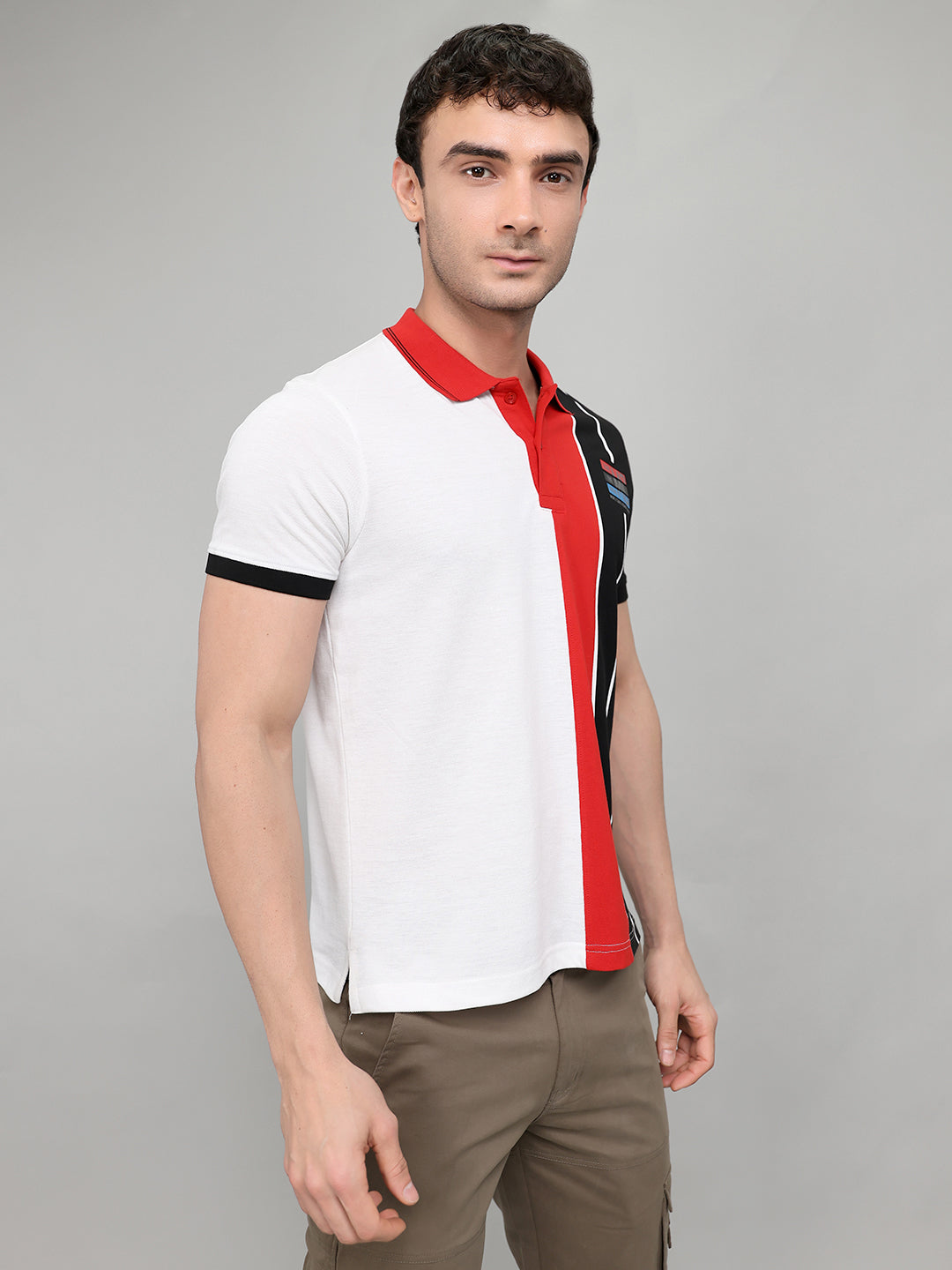 Men Black Printed Collar Half Sleeve T-Shirt