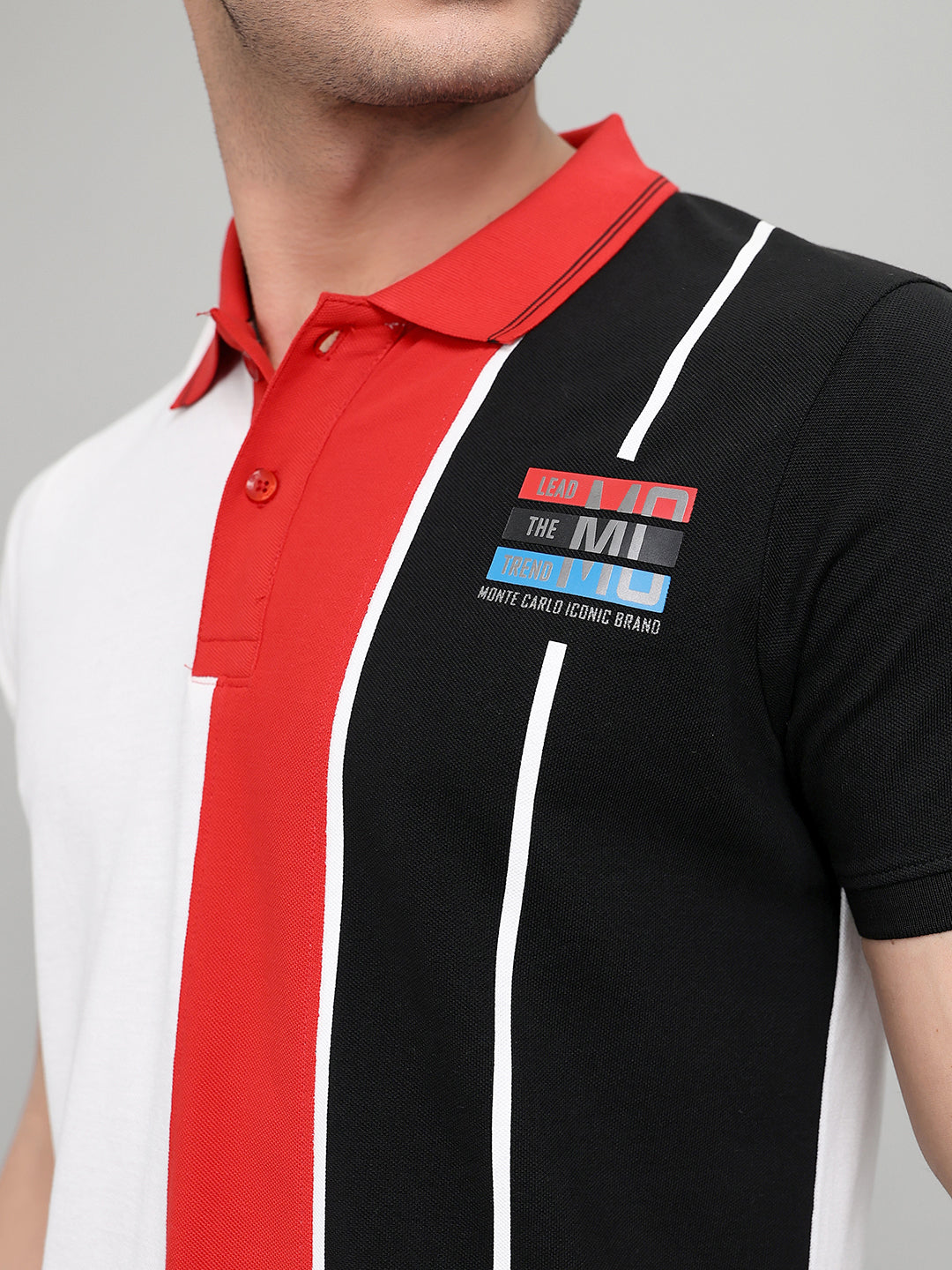 Men Black Printed Collar Half Sleeve T-Shirt