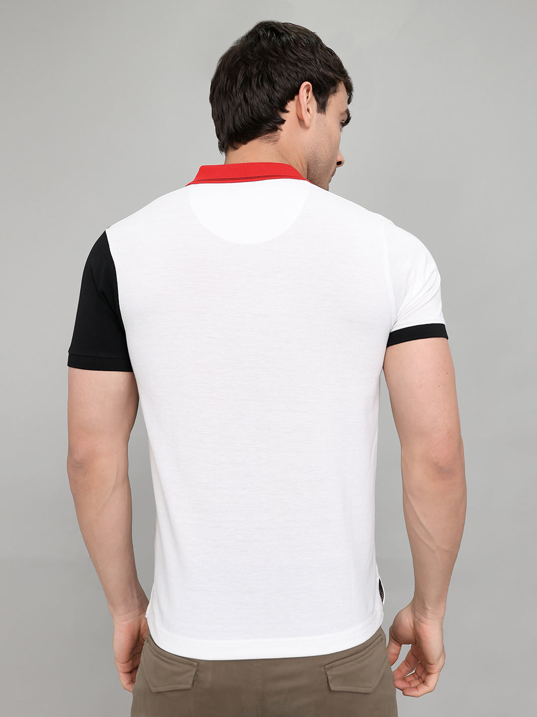 Men Black Printed Collar Half Sleeve T-Shirt