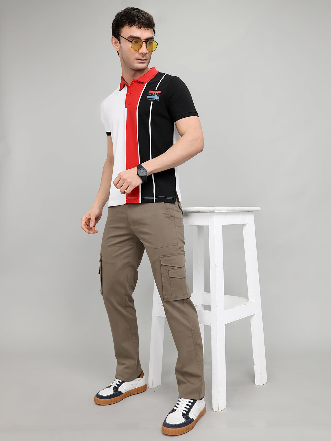 Men Black Printed Collar Half Sleeve T-Shirt