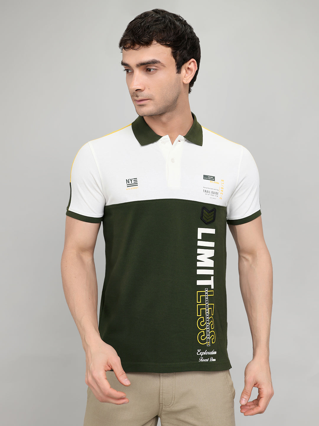 Men Green Printed Collar Half Sleeve T-Shirt
