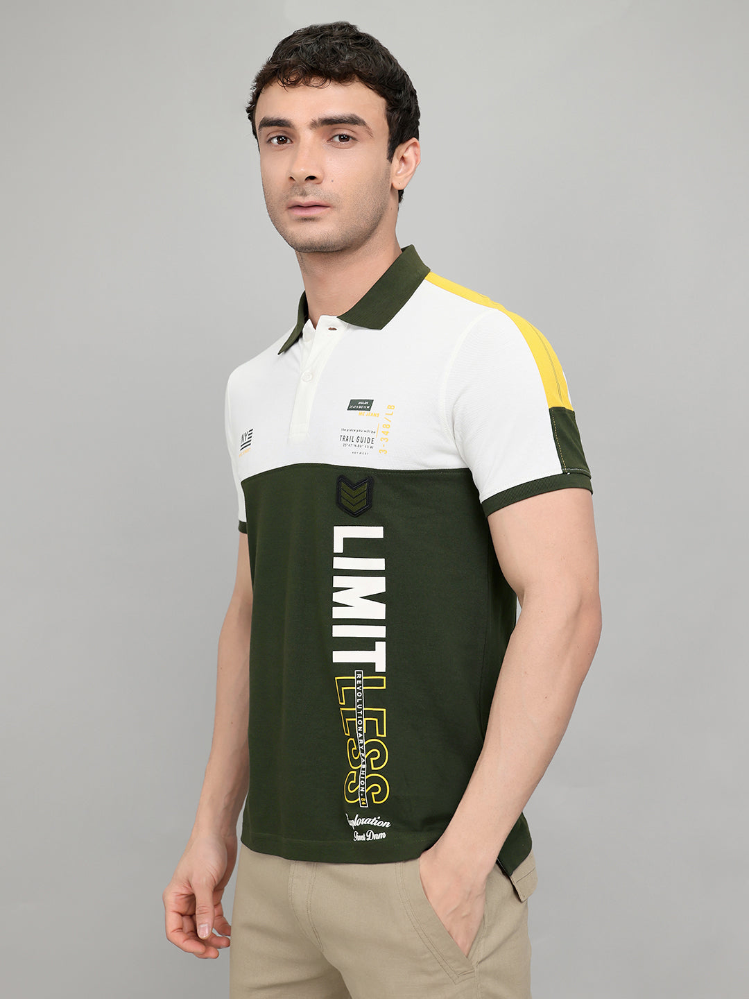 Men Green Printed Collar Half Sleeve T-Shirt