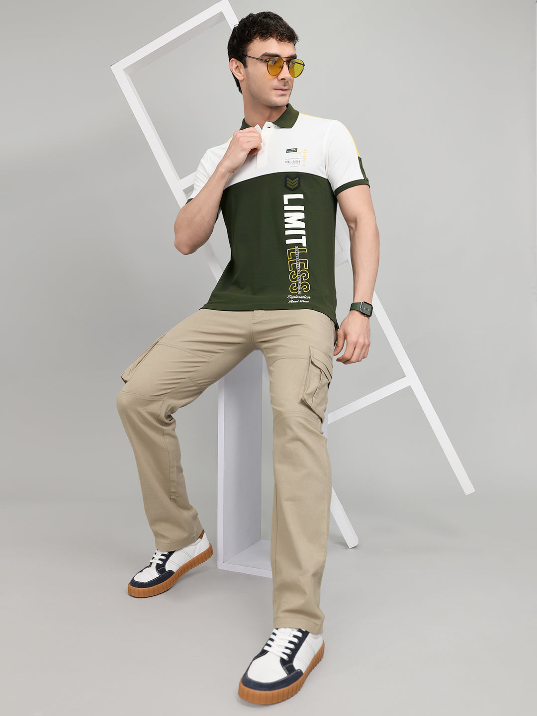 Men Green Printed Collar Half Sleeve T-Shirt