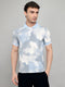 Men Sky Blue Printed Collar Half Sleeve T-Shirt
