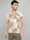 Men Brown Printed Collar Half Sleeve T-Shirt