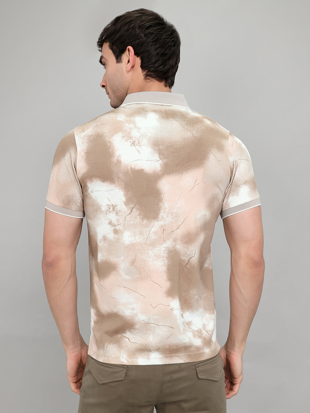 Men Brown Printed Collar Half Sleeve T-Shirt