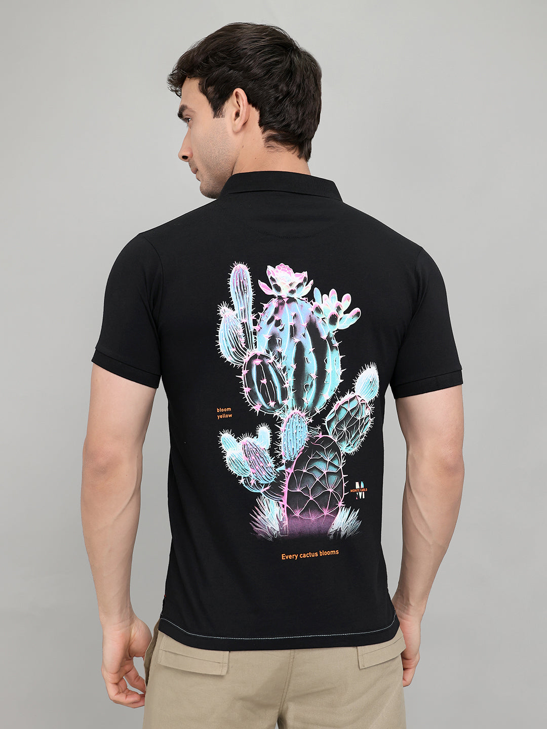 Men Black Printed Collar Half Sleeve T-Shirt