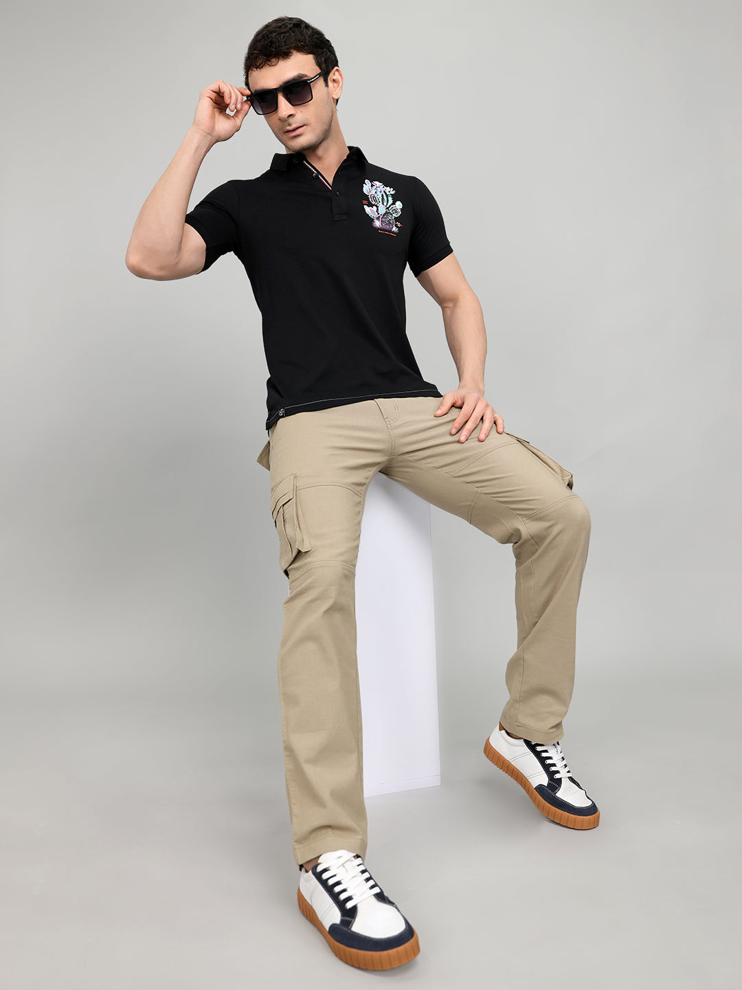 Men Black Printed Collar Half Sleeve T-Shirt