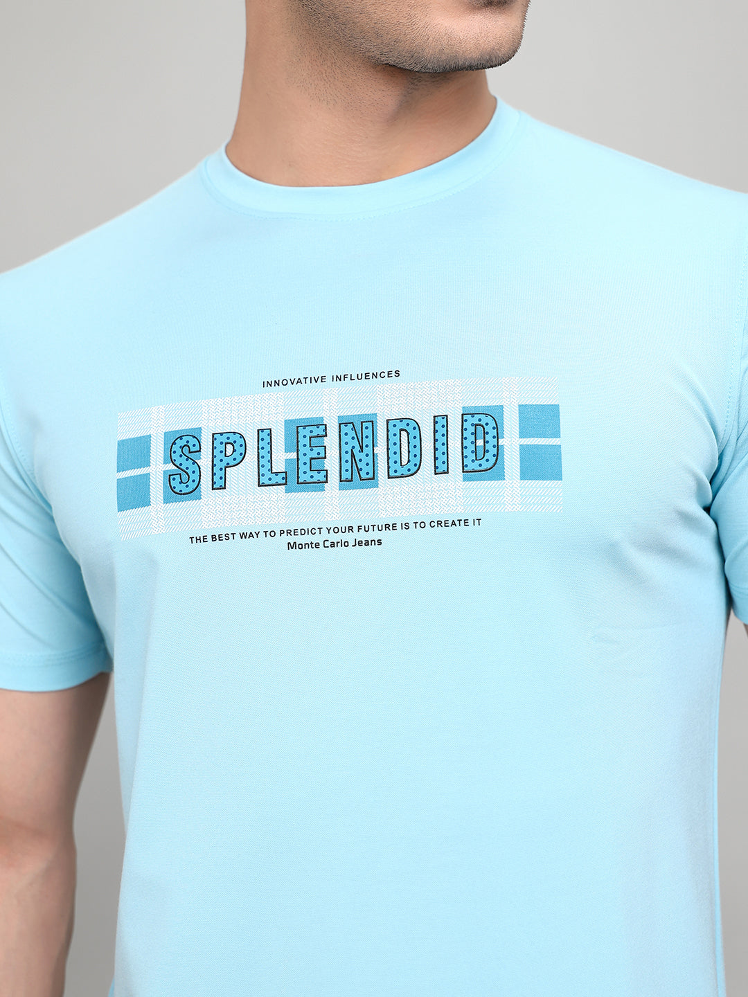 Men Sky Blue Printed Round Neck Half Sleeve T-Shirt