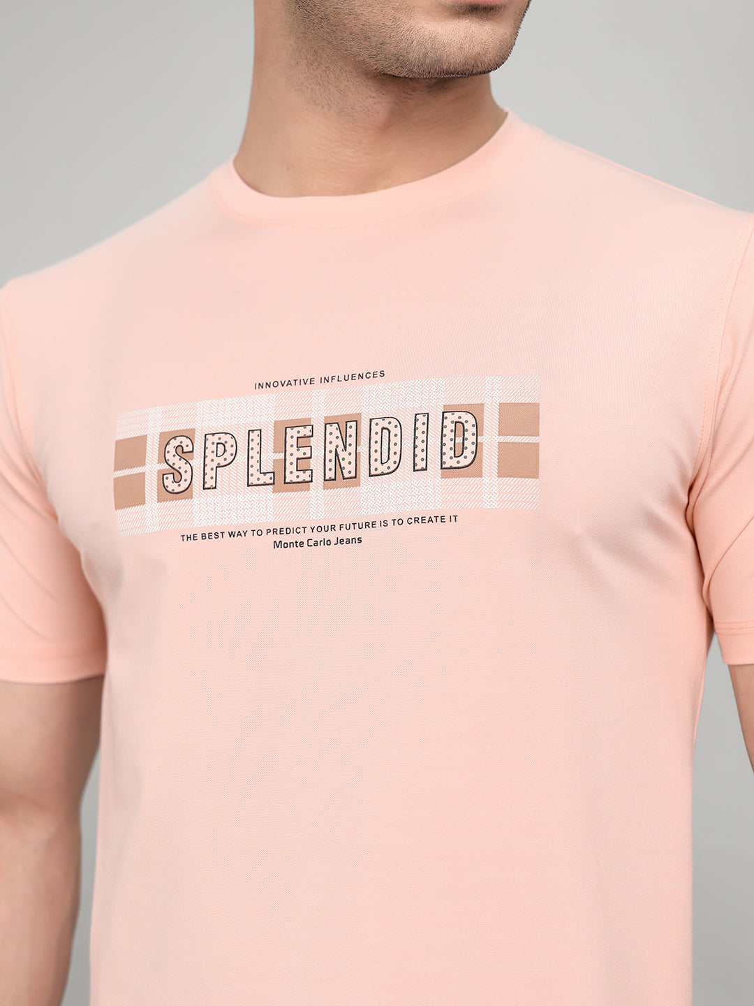 Men Peach Printed Round Neck Half Sleeve T-Shirt
