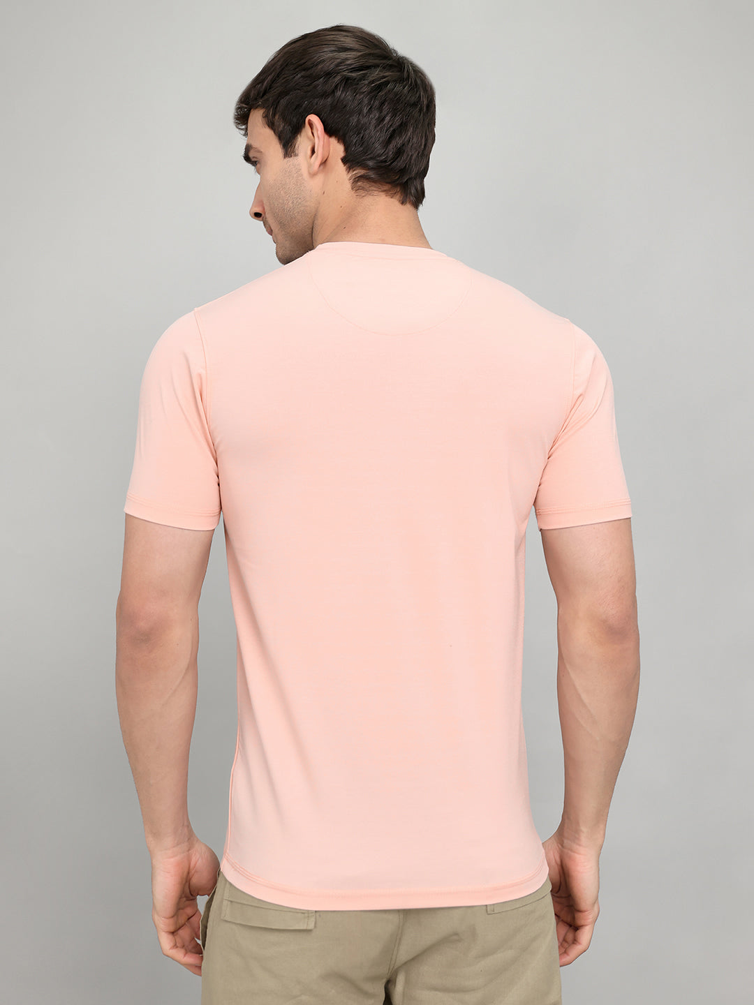 Men Peach Printed Round Neck Half Sleeve T-Shirt