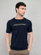 Men Navy Blue Printed Round Neck Half Sleeve T-Shirt