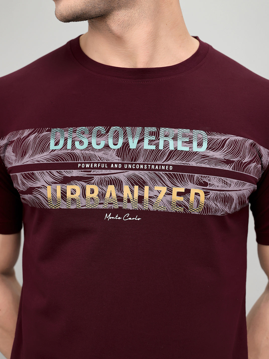 Men Maroon Printed Round Neck Half Sleeve T-Shirt