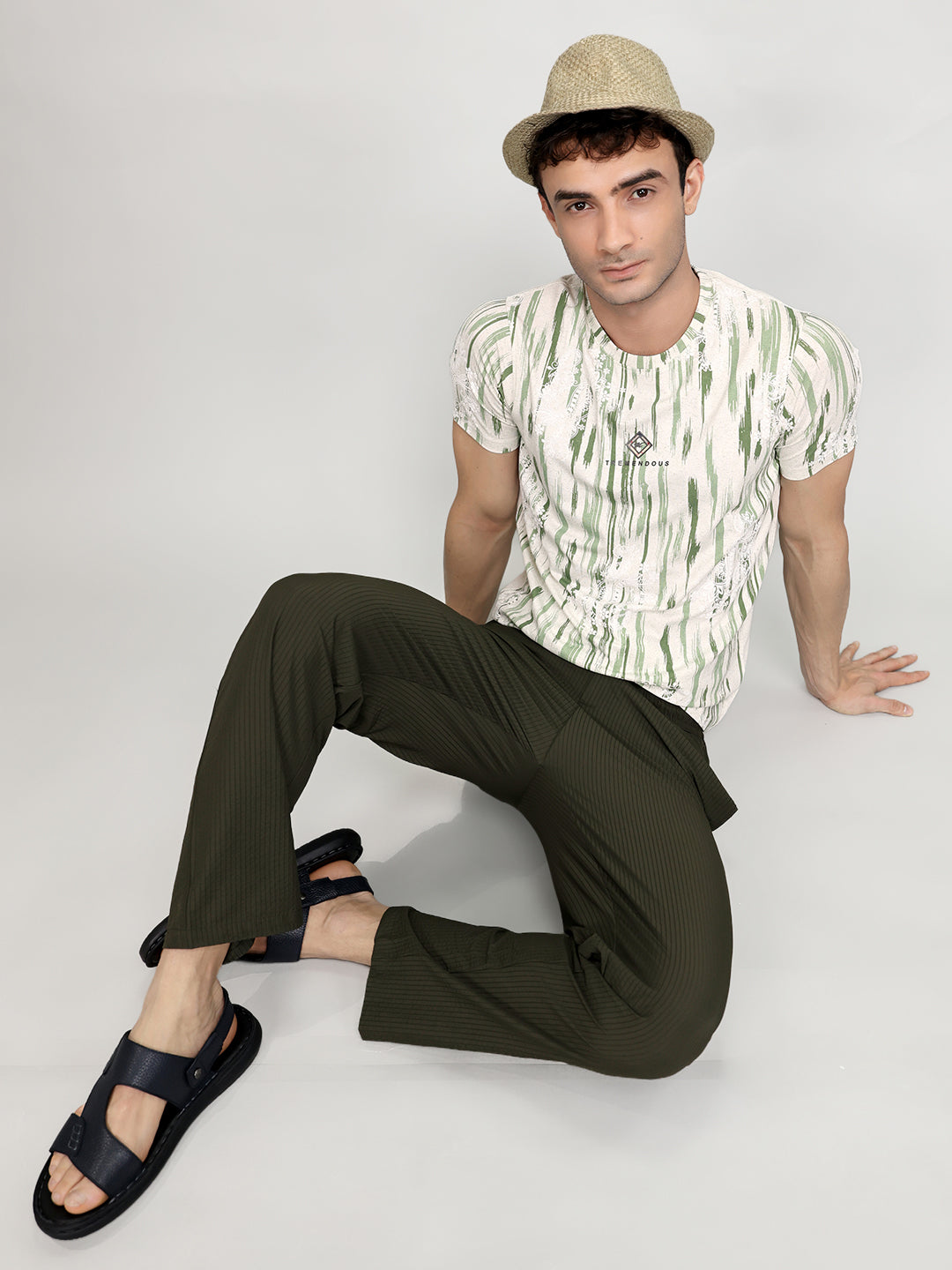 Men Green Printed Round Neck Half Sleeve T-Shirt