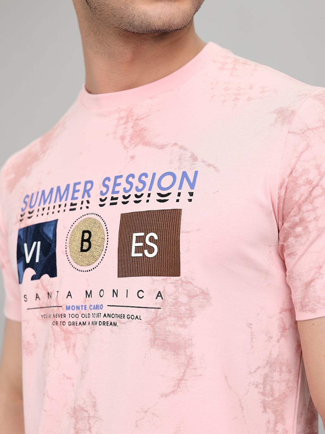 Men Pink Printed Round Neck Half Sleeve T-Shirt