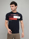 Men Navy Blue Printed Round Neck Half Sleeve T-Shirt