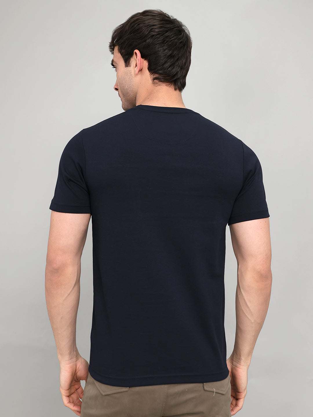 Men Navy Blue Printed Round Neck Half Sleeve T-Shirt