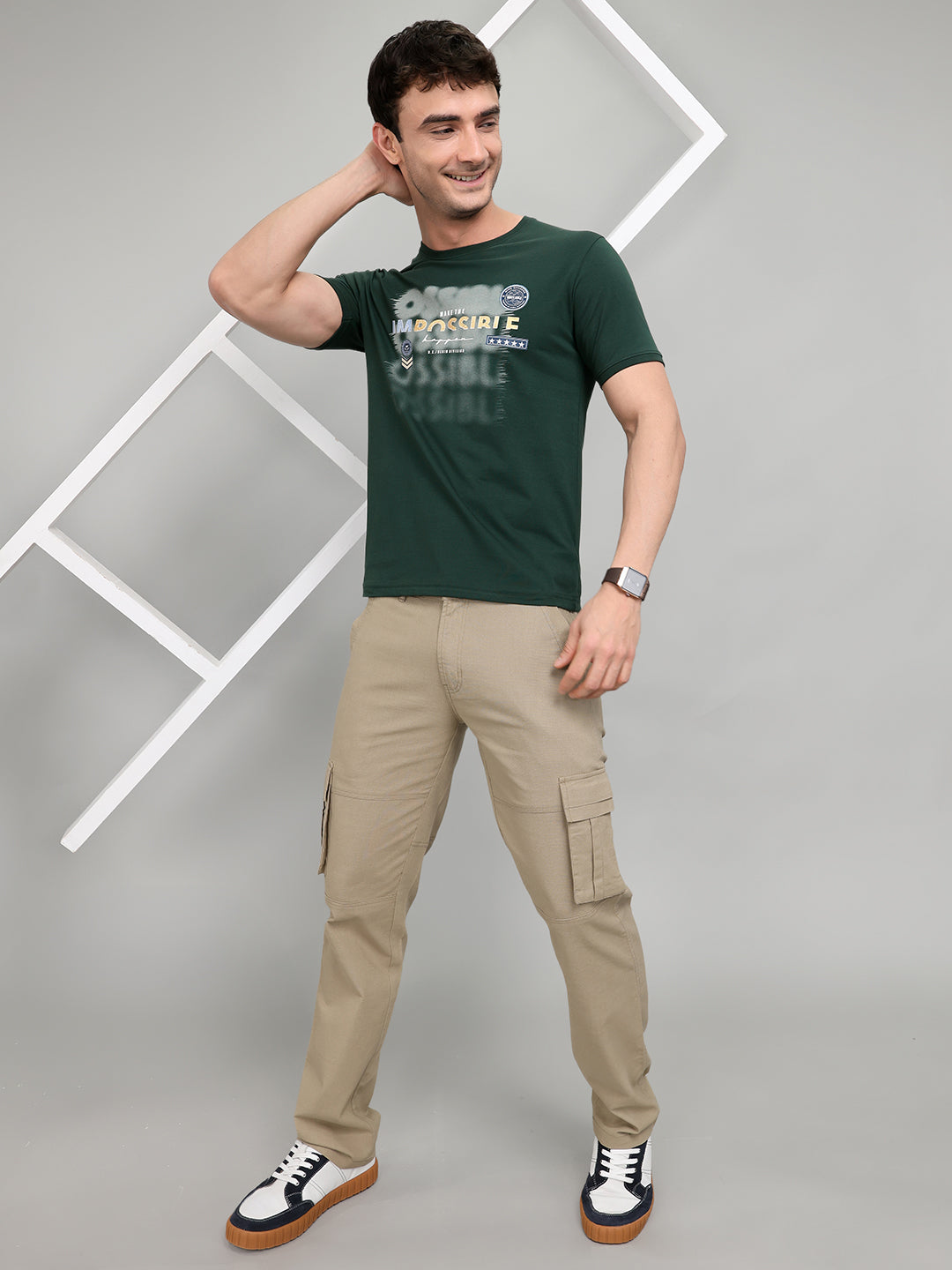 Men Green Printed Round Neck Half Sleeve T-Shirt