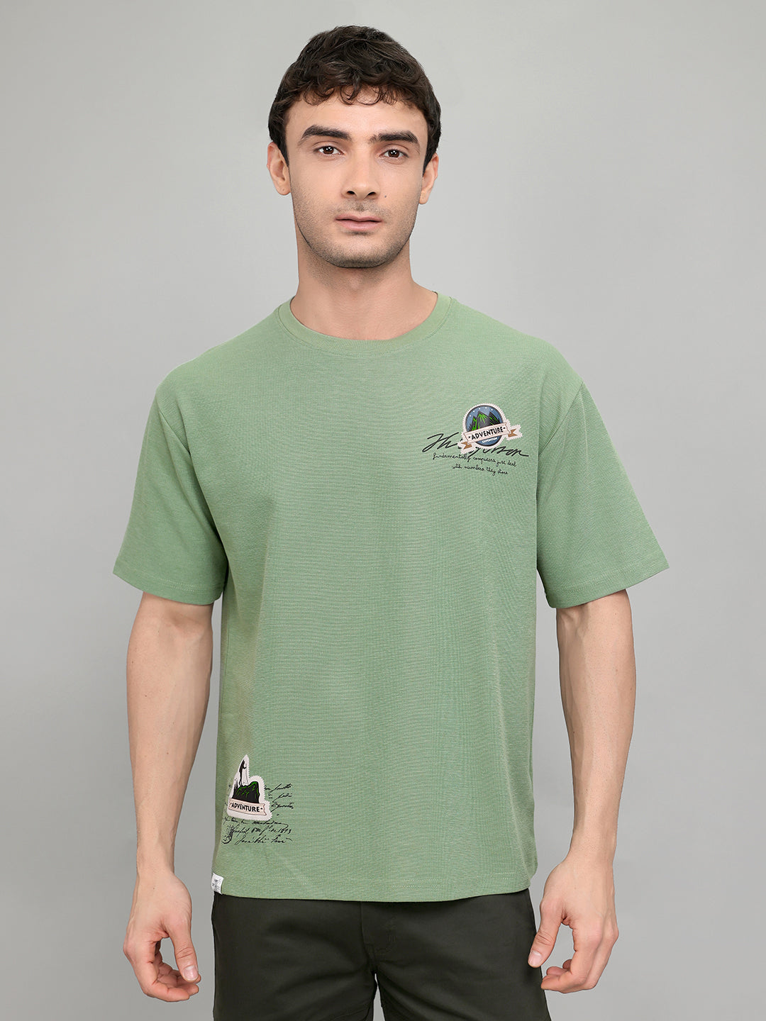 Men Green Printed Round Neck Half Sleeve T-Shirt