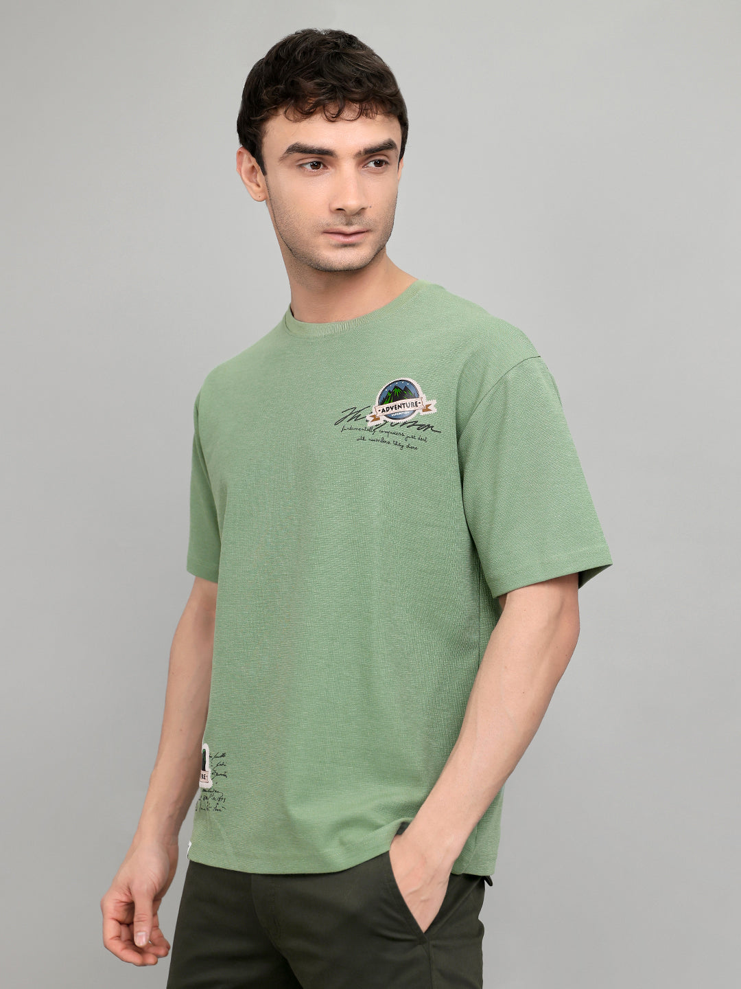 Men Green Printed Round Neck Half Sleeve T-Shirt