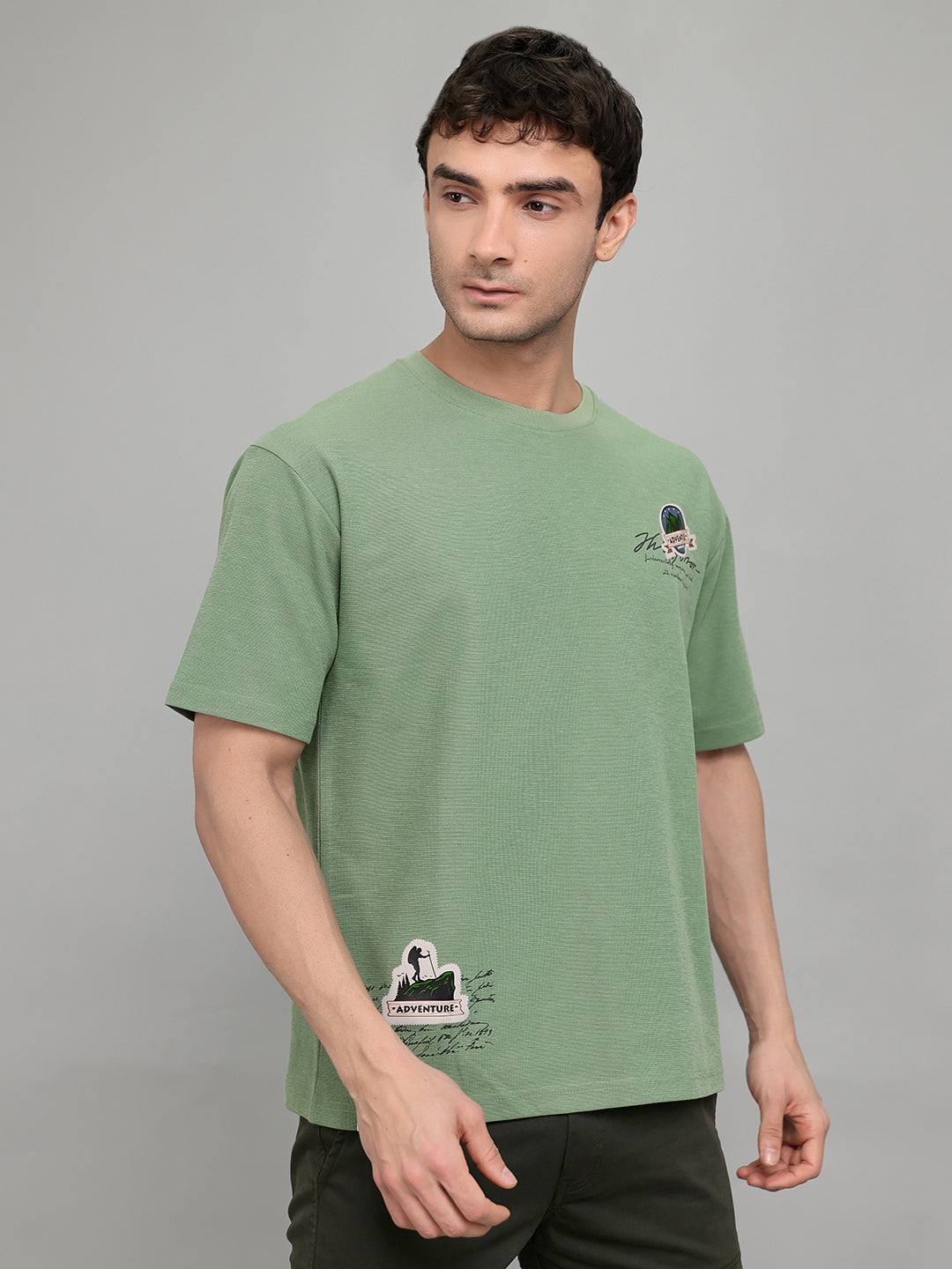 Men Green Printed Round Neck Half Sleeve T-Shirt