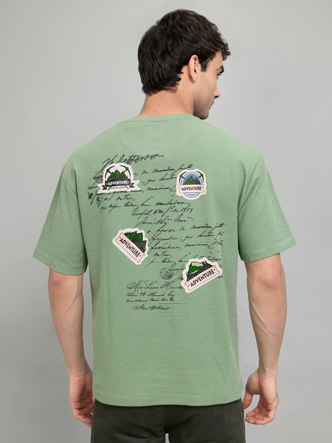 Men Green Printed Round Neck Half Sleeve T-Shirt