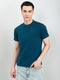 Men Blue Solid Henley Neck Half Sleeve T-Shirt