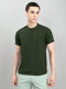 Men Olive Solid Henley Neck Half Sleeve T-Shirt