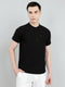 Men Black Solid Henley Neck Half Sleeve T-Shirt