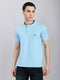 Men Sky Blue Solid Henley Neck Half Sleeve T-Shirt